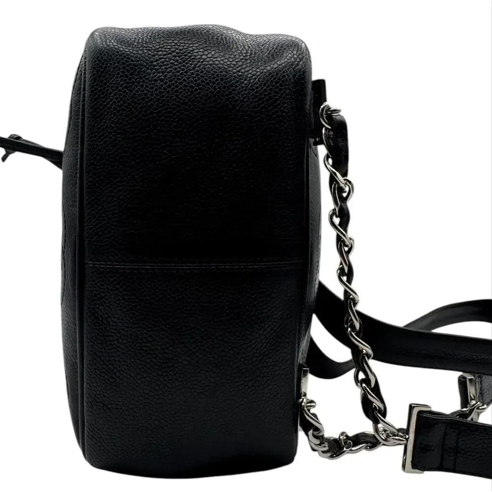 Chanel 1996-1997 Black Caviar Triple CC Backpack - Silver Hardware *RARE*